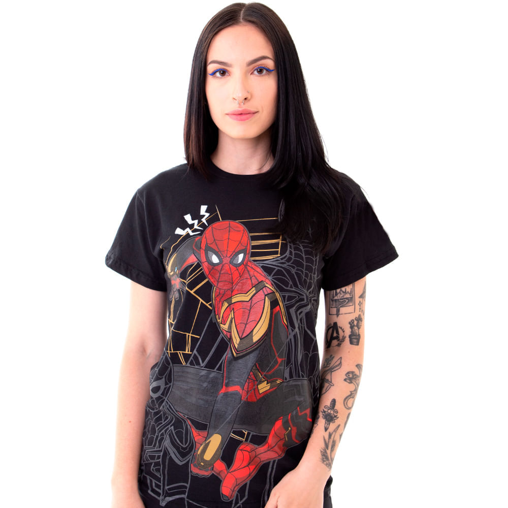 Camiseta Spider Man Tshirt Homem Aranha Logo Casual Rosa Preto