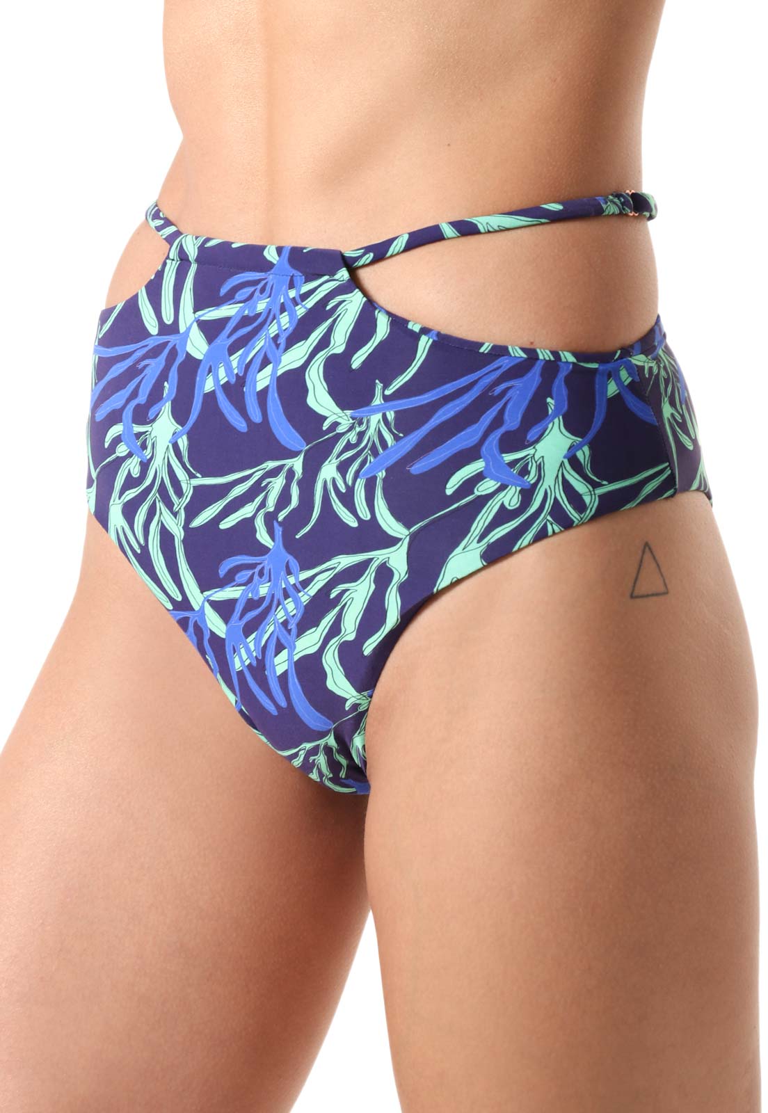 Blue Floral High-Waisted Swim Bottoms